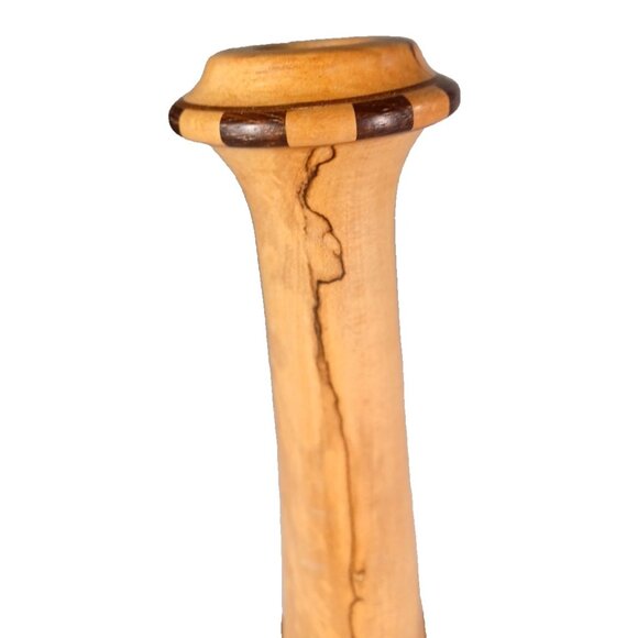 Vintage 10.5" Turned Spalted Beech & Segmented Maple Marquetry Bud Vase Signed - Picture 7 of 11